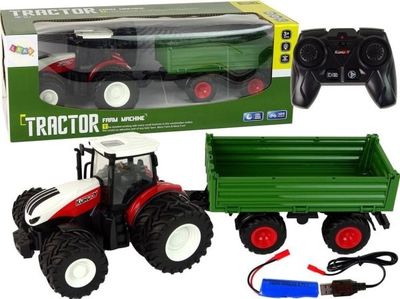 LeanToys traktor med fjernkontroll og tilhenger 1:24 rød/grønn