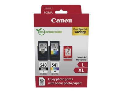 Canon PG-540L/CL-541XL Photo Value Pack - Blank - 2-pack - Høy ytelse - svart, farge (cyan, magenta, gul) - original - 100 x 150 mm 50 ark hengebok...