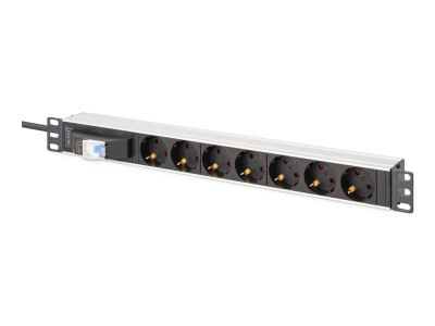 DIGITUS - Effektband (kan monteras i rack) - aluminium, med säkring - AC 250 V - 4000 Wh - utgångskontakter: 7 (Typ C) - 1U - 19" - 1.8 m sladd - s...