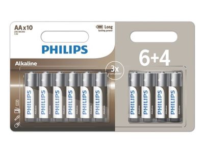 Philips LR6A10BP/10, Engångsbatteri, AA, Alkalisk, 1,5 V, 10 styck, 5 År