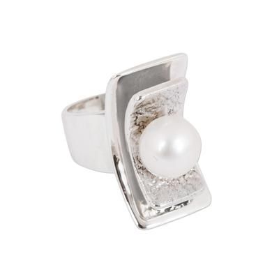Glowing Mystery,'Modern Cultured Pearl Cocktail Ring from Mexico'