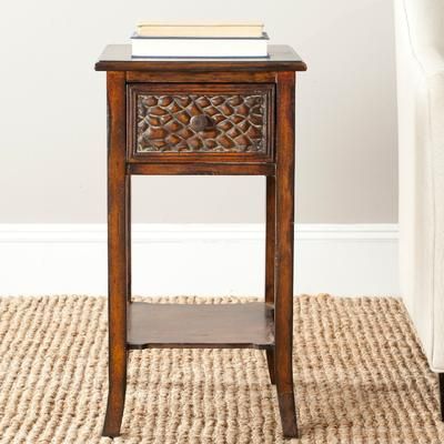 Ernest End Table w/ Storage Drawer in Dark Brown - Safavieh AMH4080A