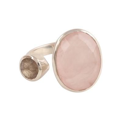 Stylish Allure,'Rose Quartz and Labradorite Wrap Ring from India'