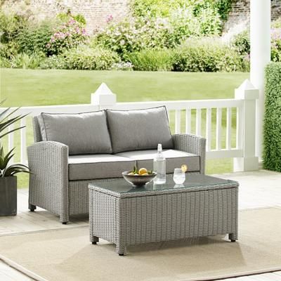 Bradenton 3Pc Outdoor Wicker Conversation Set Gray/Gray - Coffee Table & 2 Loveseats - Crosley KO70165-GY