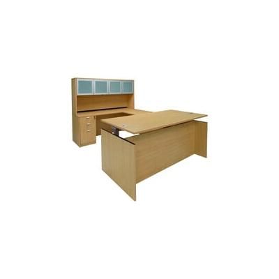 Maple Adjustable Height Rectangular Front U-Shaped Desk w/Hutch