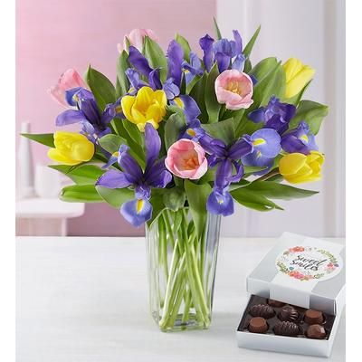 1-800-Flowers Everyday Gift Delivery Mother's Day Butterfly Kisses W/ Clear Vase & Chocolate