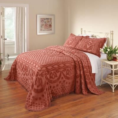 100% Cotton Georgia Chenille Bedspread by BrylaneHome in Coral (Size KING)