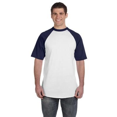 Augusta Sportswear 423 Baseball Short Sleeve Top 2.0 in White/Navy Blue size 3XL | Cotton Polyester