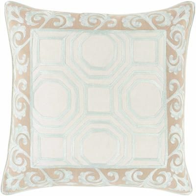 Meldreth 18" Square Traditional Cotton Light Beige/Seafoam/Tan/Peach/Sage Throw Pillow - Boutique Rugs