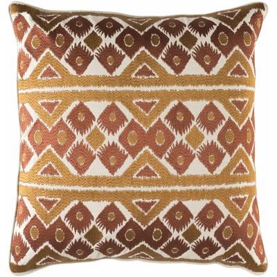 Unley 18" Square Traditional Cotton Beige/Medium Brown/Rust/Brick Red/Rust Throw Pillow - Boutique Rugs