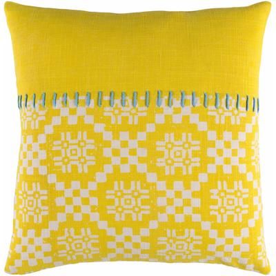 Purton 20" Square Modern Cotton Aqua/Ivory/Yellow Throw Pillow - Boutique Rugs