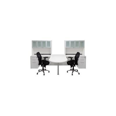 White 2-Person Shared Workstation w/Hutches