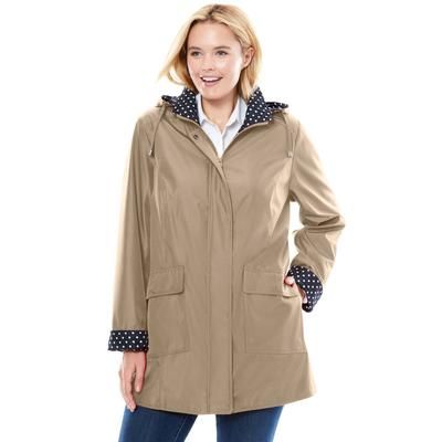 Plus Size Women's Dot Trim Raincoat by Woman Within in New Khaki (Size 16 W)