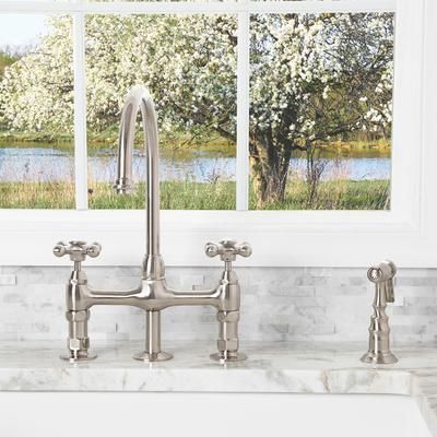 Randolph Morris Gooseneck Bridge Style Kitchen Faucet - Metal Cross Handles RMK738MC-BN