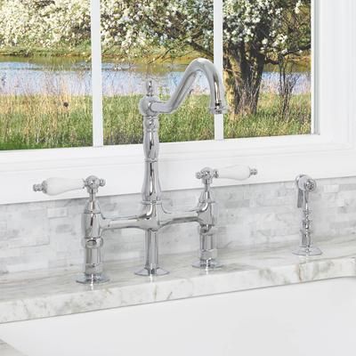 Randolph Morris Bridge Style Kitchen Faucet with Porcelain Lever Handles RMK511PL-CP