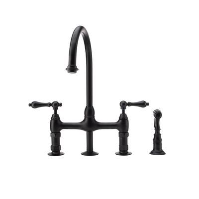 Randolph Morris Gooseneck Bridge Style Kitchen Faucet - Metal Lever Handles - Matte Black RMK738ML-MBK