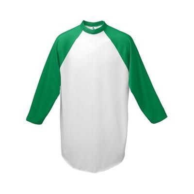 Augusta Sportswear AG4420 Athletic Baseball 3/4 Sleeve Top 2.0 in White/Kelly size Large | Cotton Polyester 4420