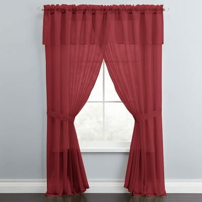 Wide Width BH Studio Sheer Voile 5-Pc. One-Rod Curtain Set by BH Studio in Burgundy (Size 60" W 63" L) Window Curtain