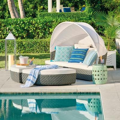 Cadence Daybed in Charcoal - Sunbrella Rain, Rain Sailcloth Cobalt - Frontgate