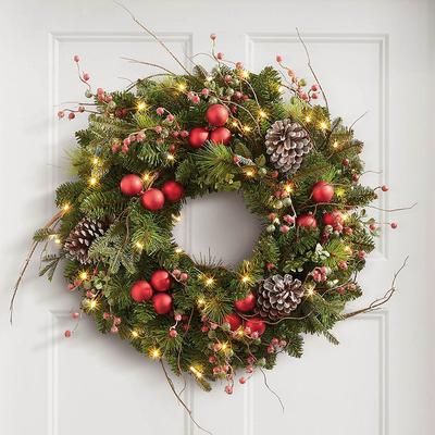 Christmas Hadley Holiday Cordless Wreath, 24" - 26" dia. - Grandin Road