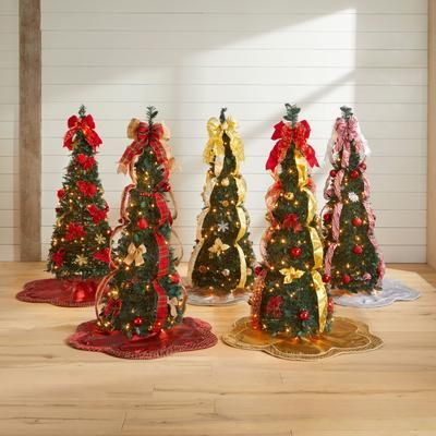 Fully Decorated Pre-Lit 4 Pop-Up Christmas Tree by BrylaneHome in Red Gold