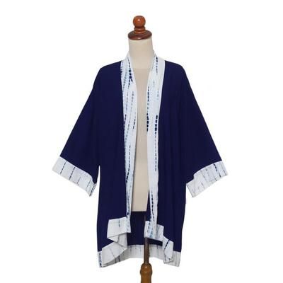 Indigo Rain,'Natural Indigo and White Open Rayon Kimono Jacket'