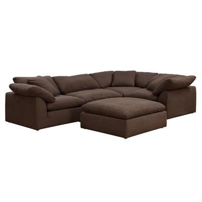 Sunset Trading Cloud Puff 5 Piece Slipcovered Modular L Shaped Sectional Sofa with Ottoman In Brown Performance Fabric - Sunset Trading SU-1458-88-3C-1A-1O