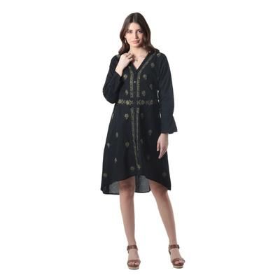 Lucknow Bouquet,'Cotton High-Low Shirtdress with Embroidery'