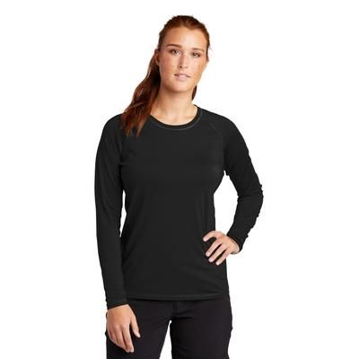 Sport-Tek LST470LS Athletic Women's Long Sleeve Rashguard Top in Black size Medium | Polyester Blend