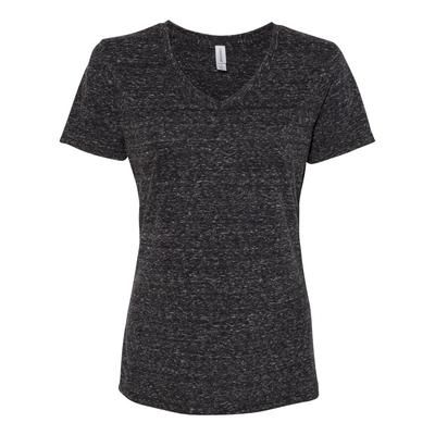 Jerzees 88WV Women's Snow Heather Jersey V-Neck T-Shirt in Black Ink size Small | Polyester Blend 88WVR