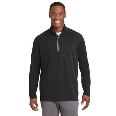 Sport-Tek ST860 Sport-Wick Textured 1/4-Zip Pullover T-Shirt in Black size Medium | Polyester