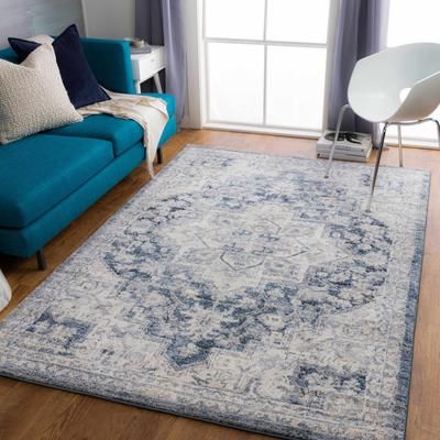 Shotts 7'10" Square Traditional Updated Traditional Farmhouse Cream/Dark Blue/Denim/Light Gray/Charcoal/Tan/Navy Area Rug - Hauteloom