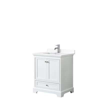 Deborah 30 Inch Single Bathroom Vanity in White, White Cultured Marble Countertop, Undermount Square Sink, No Mirror - Wyndham WCS202030SWHWCUNSMXX