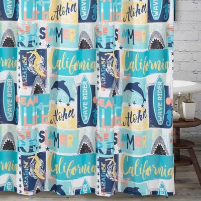 Wide Width Wave Rider Shower Curtain by Greenland Home Fashions in Blue (Size 72" W 72" L)