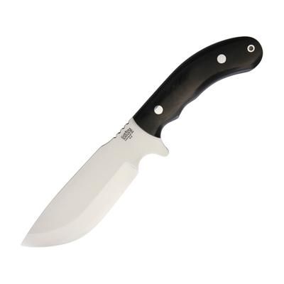 Bark River JBA LT Fixed Blade Knife 11.5in Overall 5.63in Satin A2 Tool Steel Drop Point Black Canvas Micarta Handle Brown Leather Belt Sheath