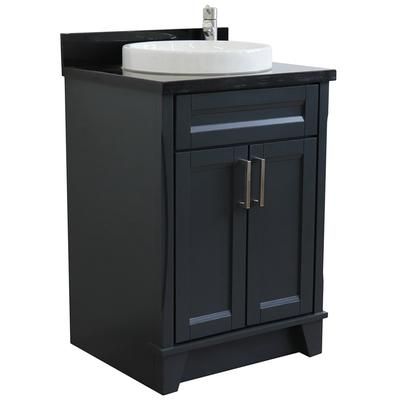 "25" Single sink vanity in Dark Gray finish with Black galaxy granite and round sink - BellaTerra 400700-25-DG-BGRD"