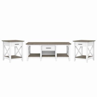 Bush Furniture Key West Coffee Table with Set of 2 End Tables in Pure White and Shiplap Gray - Bush Furniture KWS023G2W