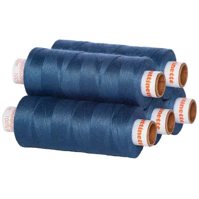 buttinette Fil à coudre universel, grosseur : 100, lot de 5 bobines, bleu jeans