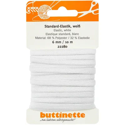 buttinette Ruban élastique "standard", blanc, largeur : 6 mm, longueur : 10 m