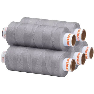 buttinette Fil à coudre universel, grosseur : 100, lot de 5 bobines, argenté