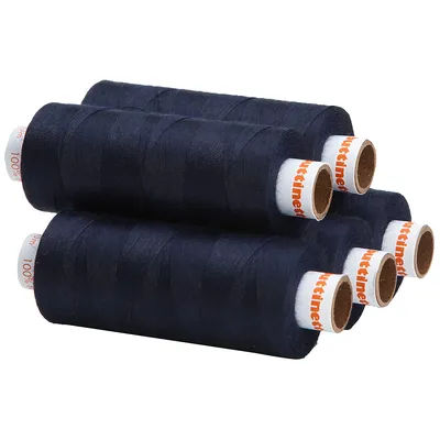 buttinette Fil à coudre universel, grosseur : 100, lot de 5 bobines, bleu nuit