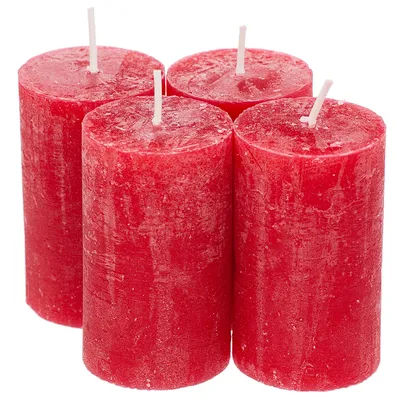 Bougies rustiques, rouge, 6 cm Ø, 10 cm de haut, 4 pièces