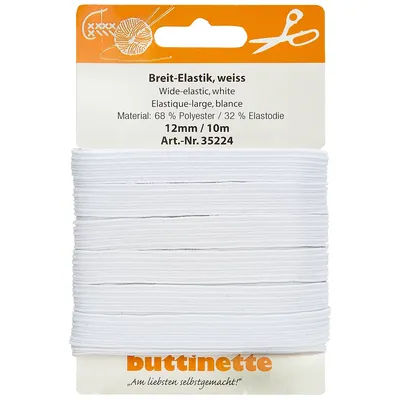 buttinette Ruban élastique "standard", blanc, largeur : 12 mm, longueur : 10 m