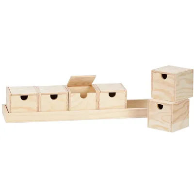 Boites de rangement et plateau, 50,8 cm, 6 boites