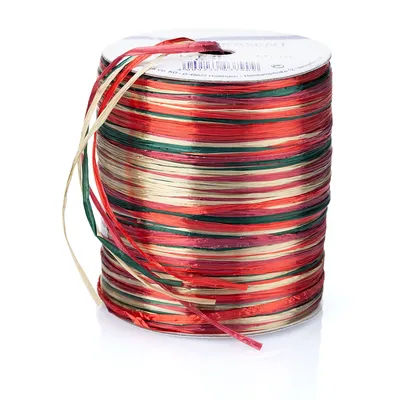Raphia "couleur nacrée", 50 m, rouge/vert/doré