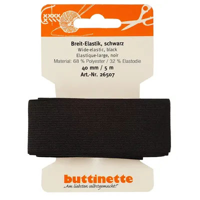 buttinette Ruban élastique large, noir, largeur : 40 mm, longueur : 5 m