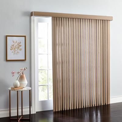 Wide Width Embossed Vertical Privacy Slat Blinds by BrylaneHome in Light Taupe (Size 54" W 63" L) 3.5 inch Slats Window Privacy Reversible