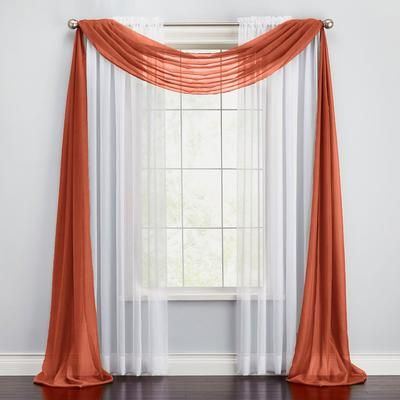 Wide Width BH Studio Sheer Voile Scarf Valance by BH Studio in Autumn Leaves (Size 40" W 288"L) Window Curtain