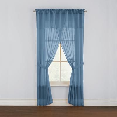 Wide Width BH Studio Sheer Voile 5-Pc. One-Rod Curtain Set by BH Studio in Smoke Blue (Size 60" W 84" L) Window Curtain
