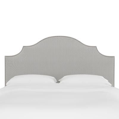 Stripe Nail Button Notched Headboard by Skyline Furniture in Oxford Stripe Charcoal (Size QUEEN)